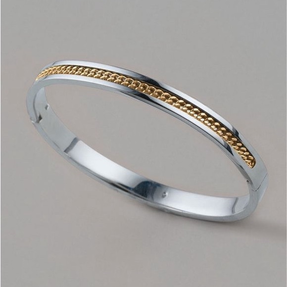 Stainless Steel Two-Tone Chain Reaction Bangle silver bracelet clearance - Picture 4 of 4